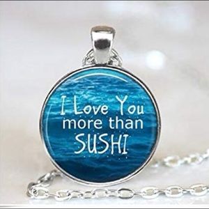 I Love You More Than Sushi Silver Glass Necklace